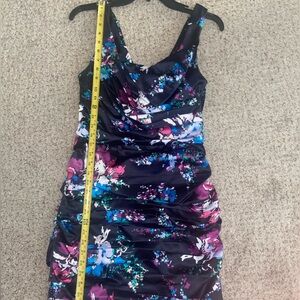 EXPRESS Cocktail Dress Ruched Satin Silky Mini Multicolored, Size 6